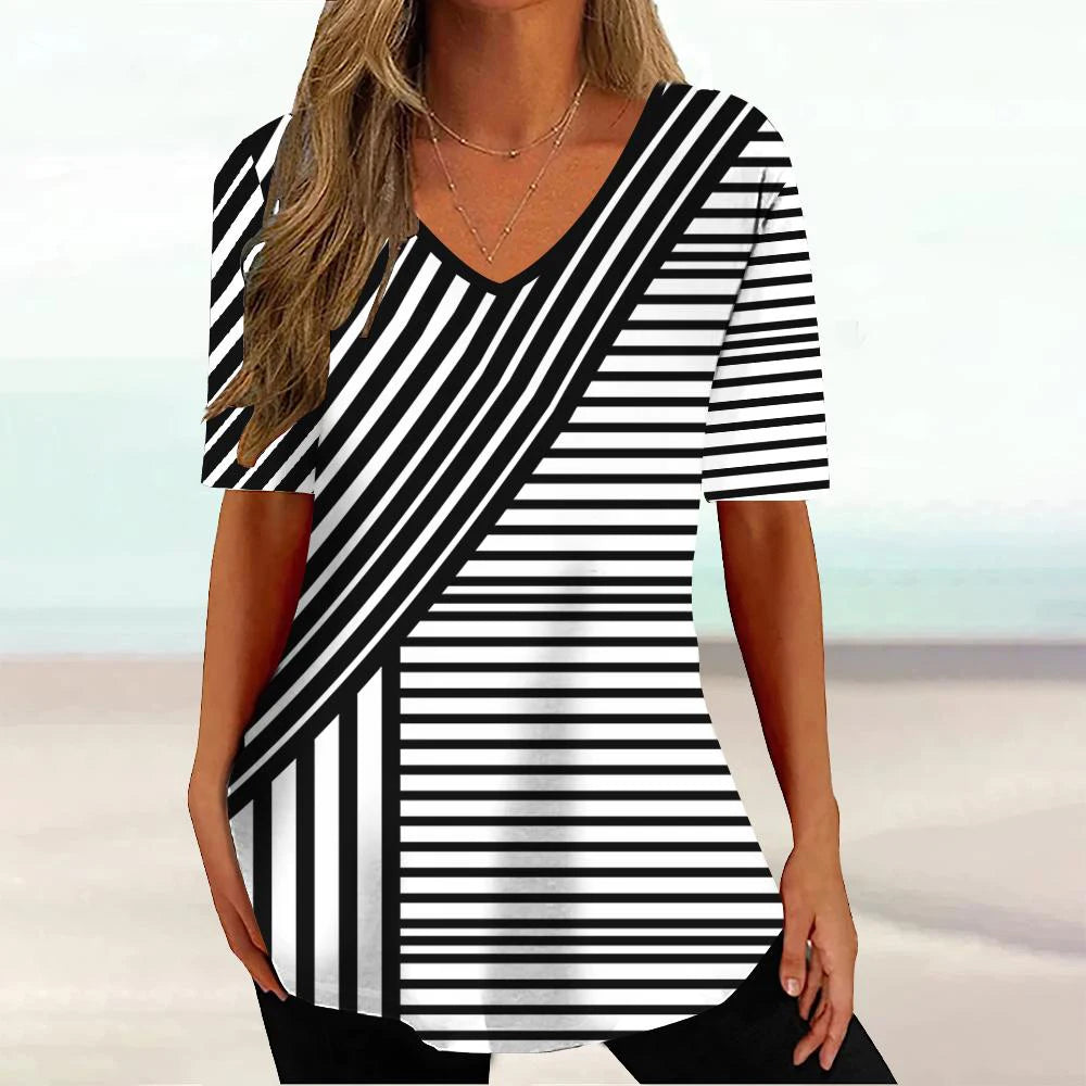 Women 3D Print V-Neck Tee