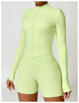 Women's Zip Long Sleeve Yoga Jacket – Gym Push-Up Sportswear Top