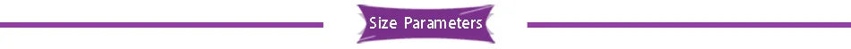 Purple banner with text 'Size Parameters' and decorative border.