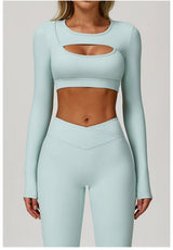 Women's Hollow Out Long Sleeve Yoga Shirt – Gym Workout Running Top