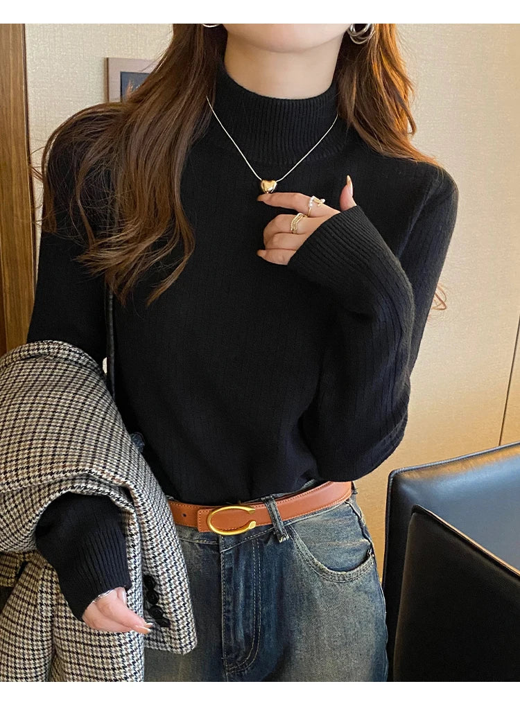 Women's Retro Red Turtleneck Sweater