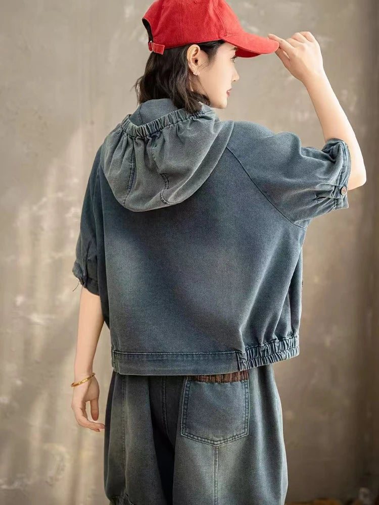 AmaxluluE Summer Womens Denim Hooded Jackets