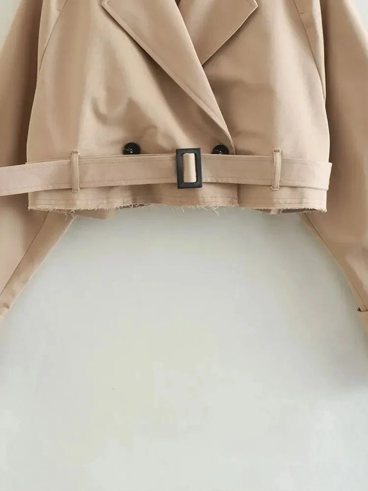 Vintage Cropped Belted Double Breasted Jacket