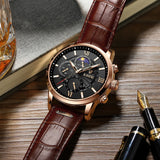 LIGE Men’s Leather Quartz Sports Watch