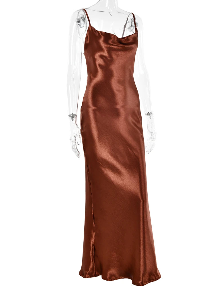 Midnight Satin Lace-Up Gown