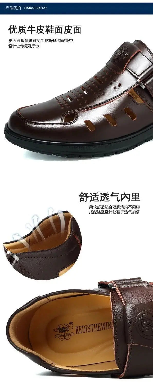 Men’s Summer Hollow Non-Slip Leather Sandals