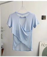 Women Open Back Crop Yoga Shirt
