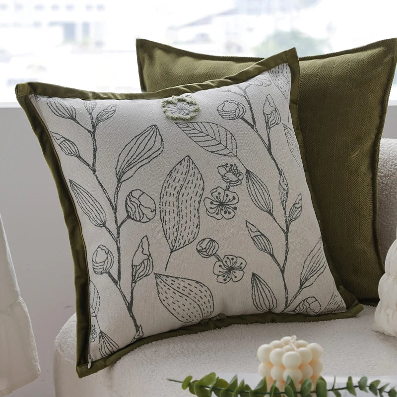 Floral Embroidered Cushion Cover