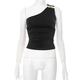 One-Shoulder Beaded Ruched Tank Top