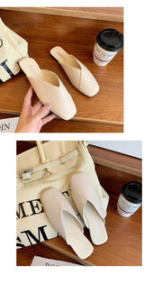 Women Mules Square Toe Flat Slippers
