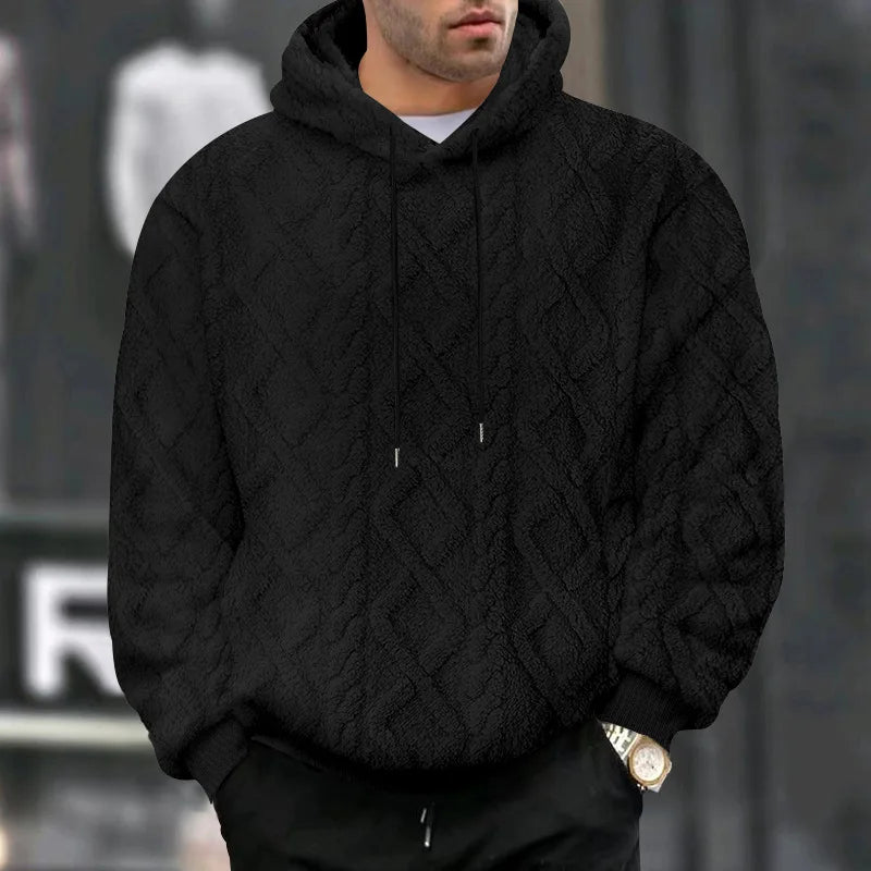 Men Velvet Hooded Pullover Sweater