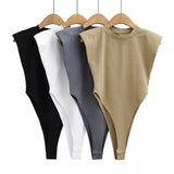 Women's Sleeveless Padded Shoulder Bodysuit – Summer Bodycon One-Piece