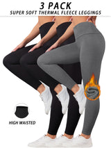 3-Pack Thermal Fleece Women's Leggings – High Waisted Winter Yoga Pants