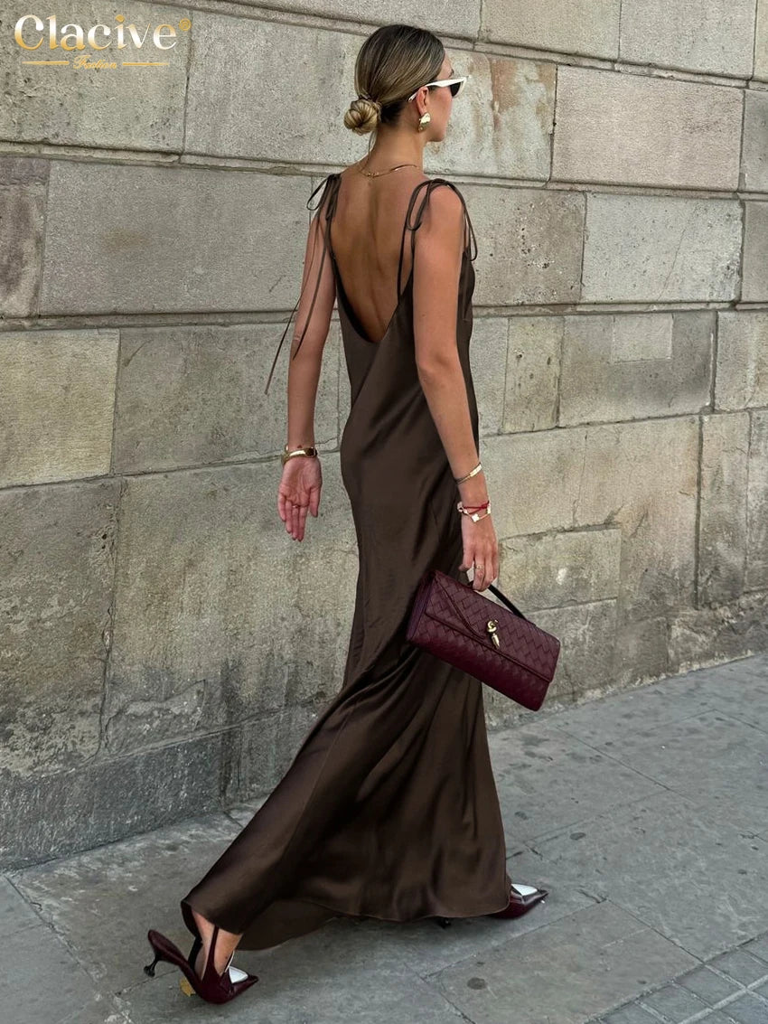 Luxe Satin Backless Maxi Dress