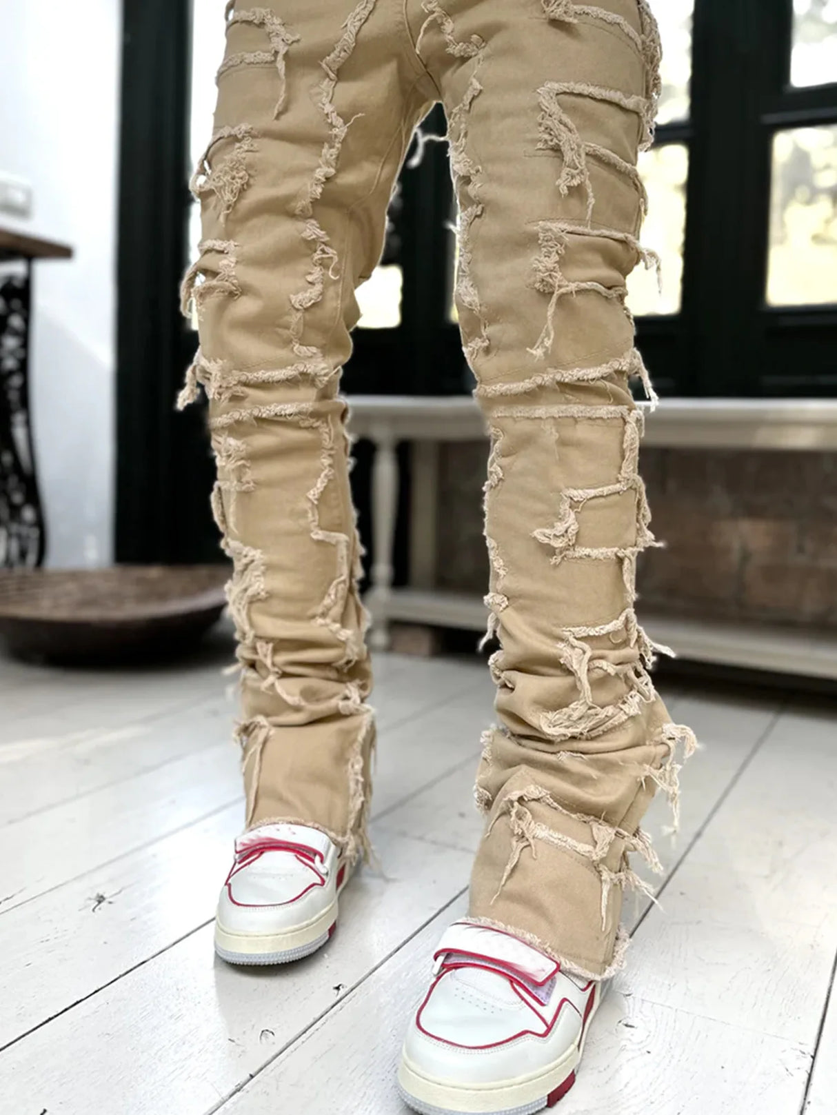 Men Patchwork Stacked Jeans