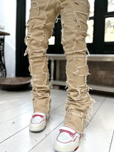Men Patchwork Stacked Jeans