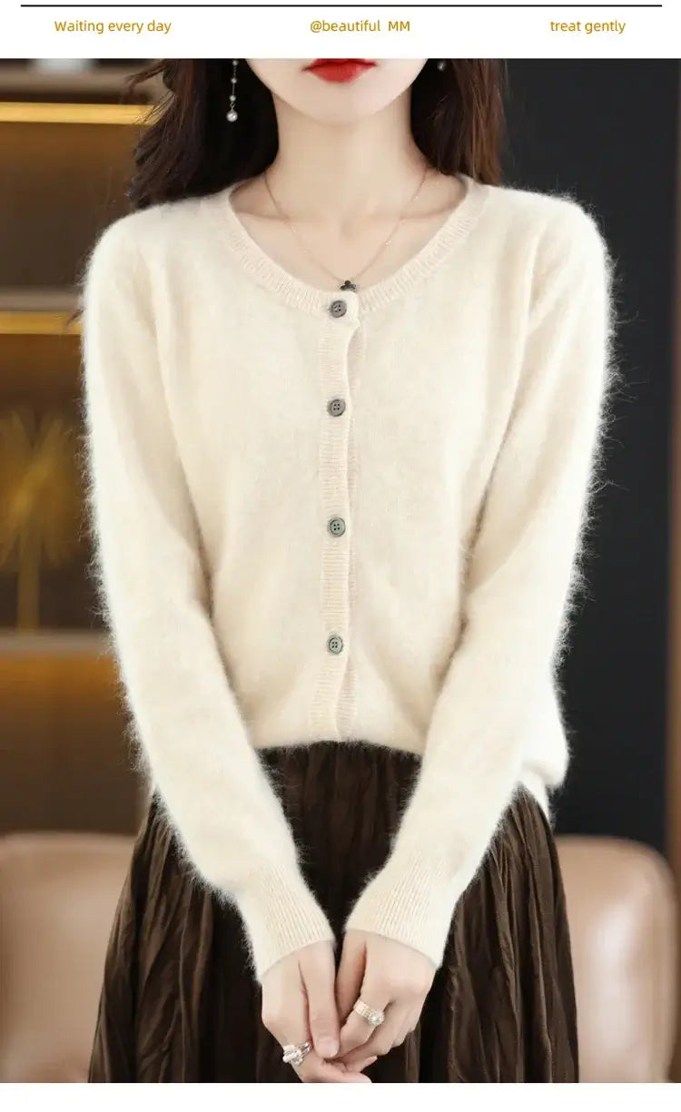 Women Mink Cashmere Knit Cardigan