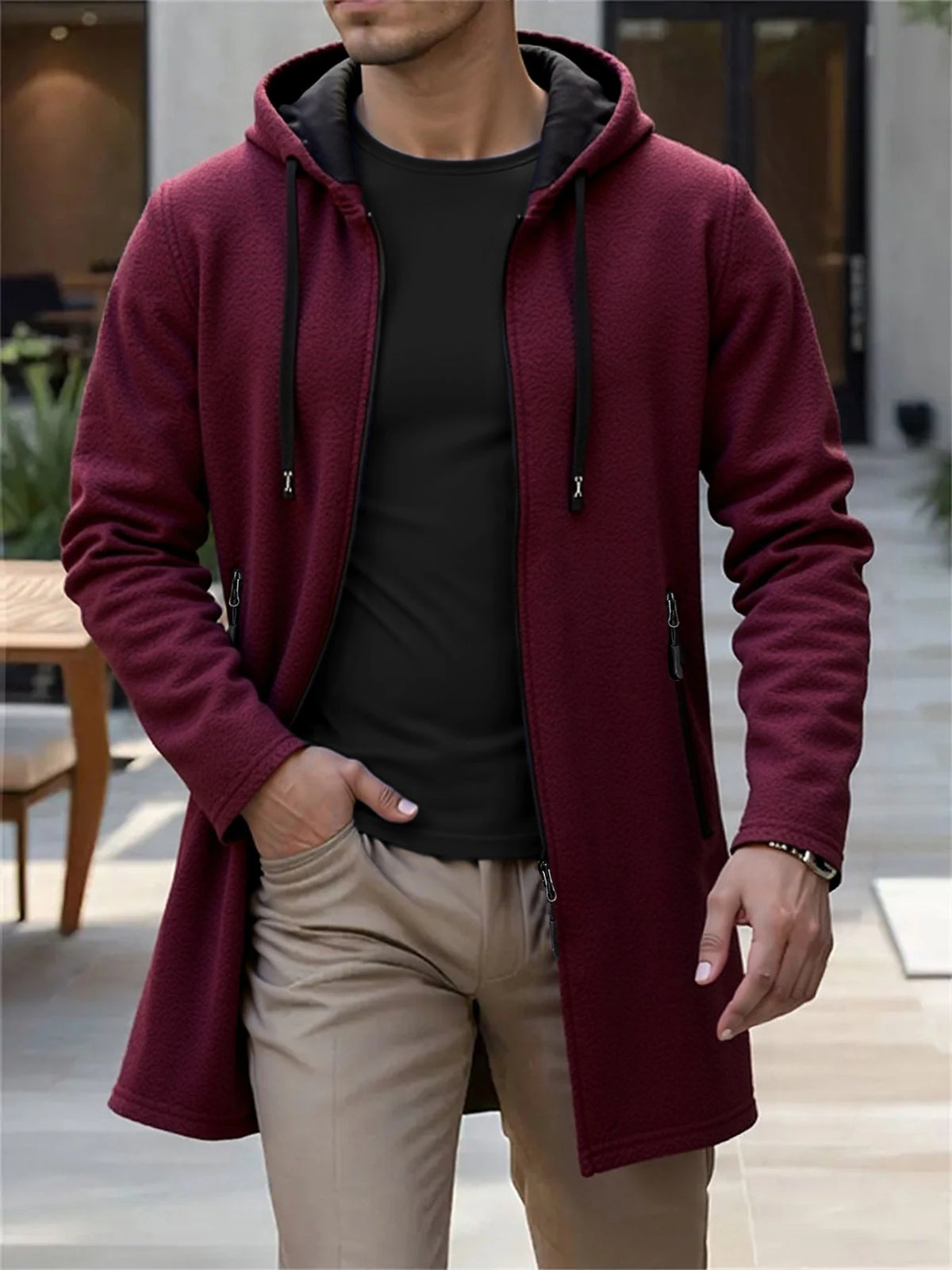 Men's Long Hooded Knit Jacket