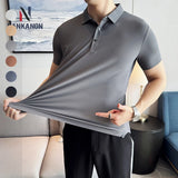 Men Ice Silk Polo Shirt Brown Top
