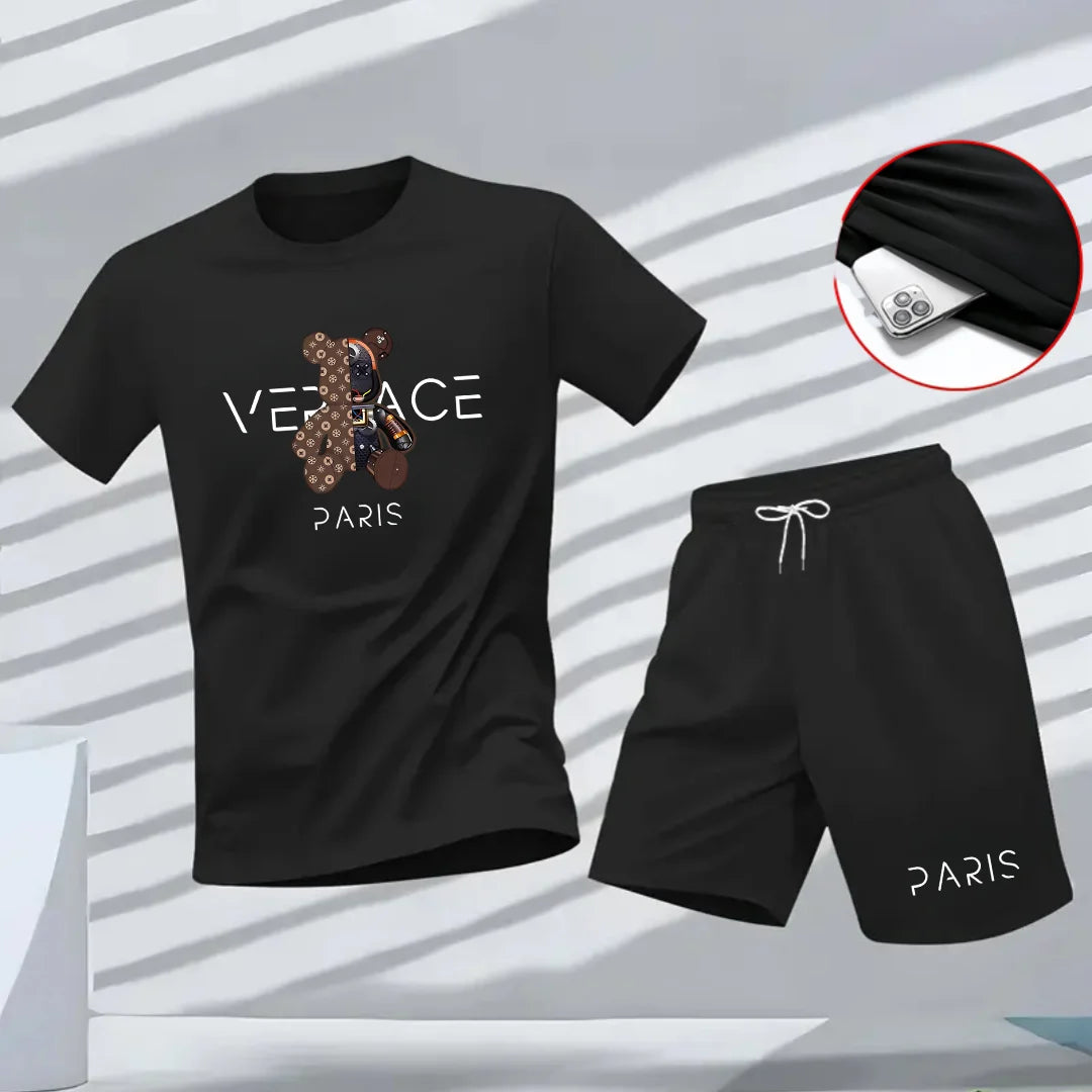 Men's Bear Print T-Shirt & Shorts Set
