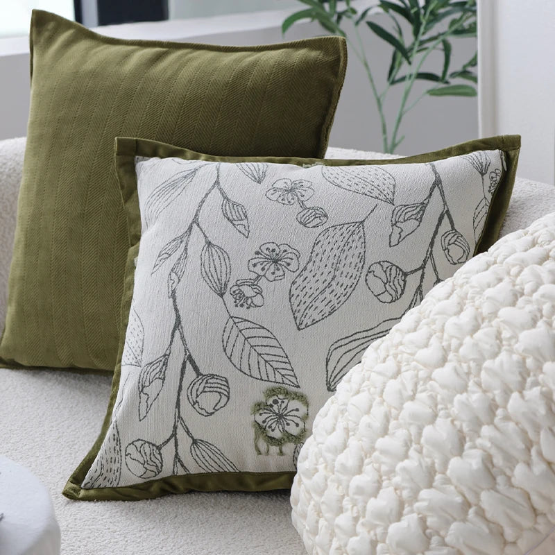 Floral Embroidered Cushion Cover