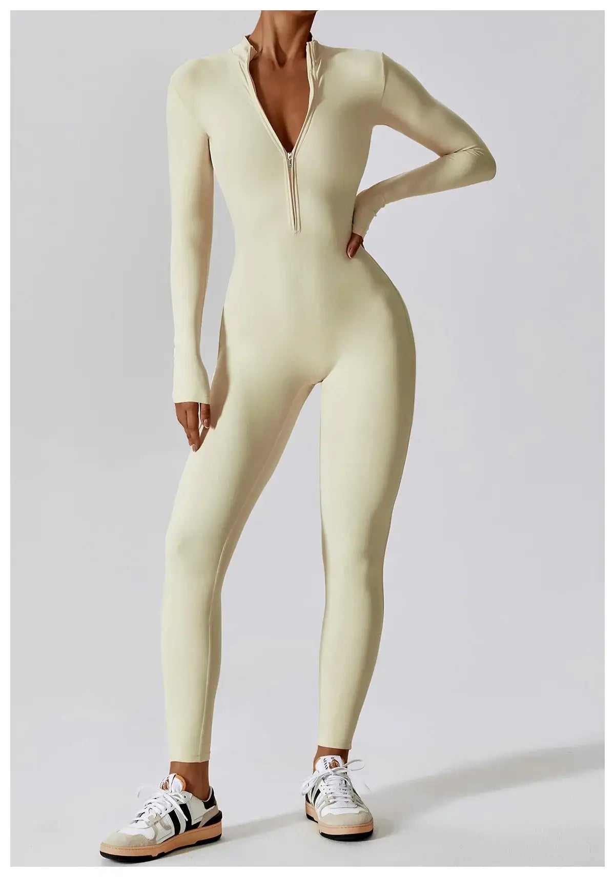 Women Fitness Zipper Long Sleeve Jumpsuit