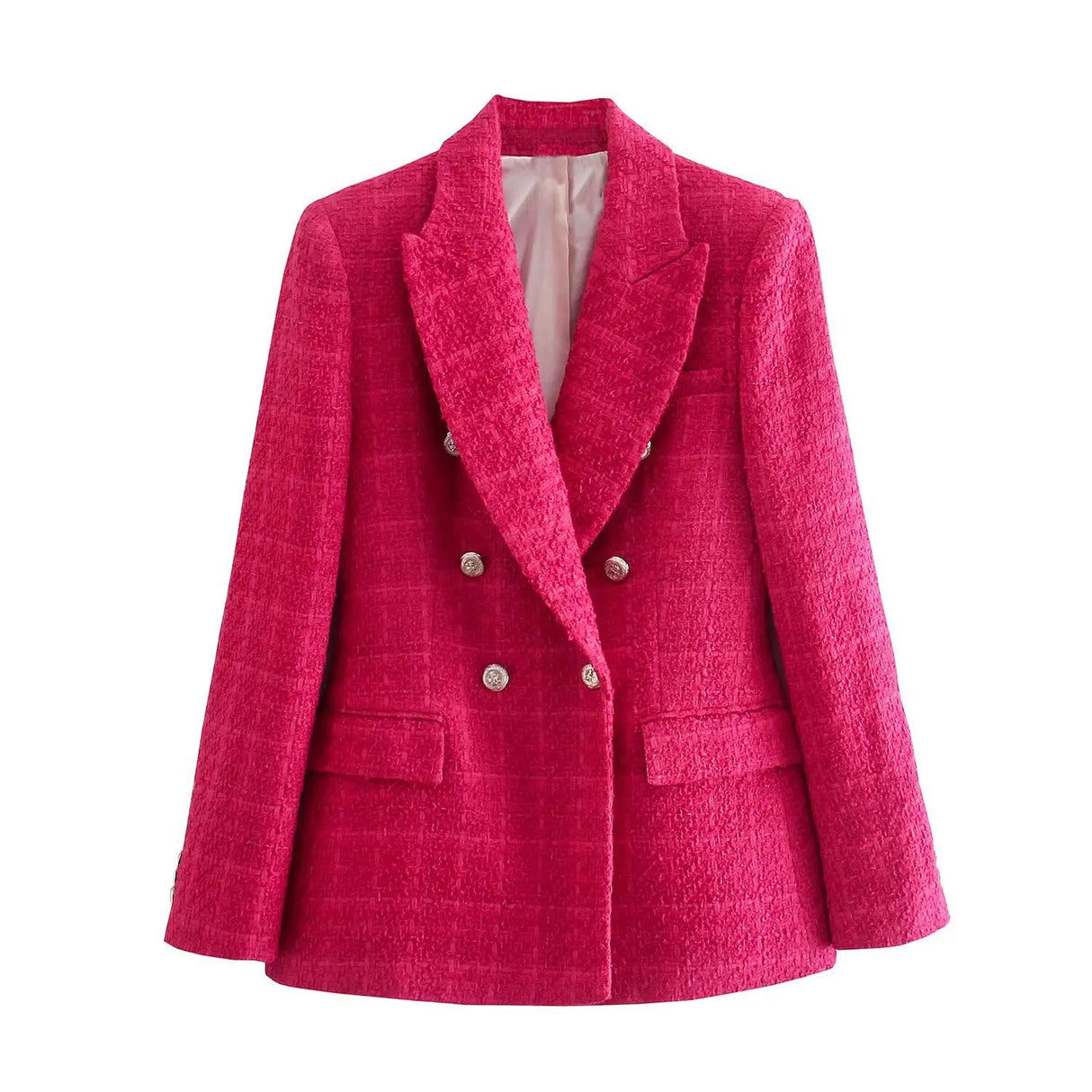 Plaidure™ – Double-Breasted Blazer (Vintage Long Sleeve with Smart Pocket Style)