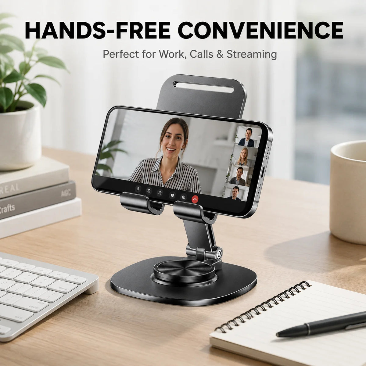 Adjustable Aluminum Desktop Phone Stand – Foldable & Hands-Free