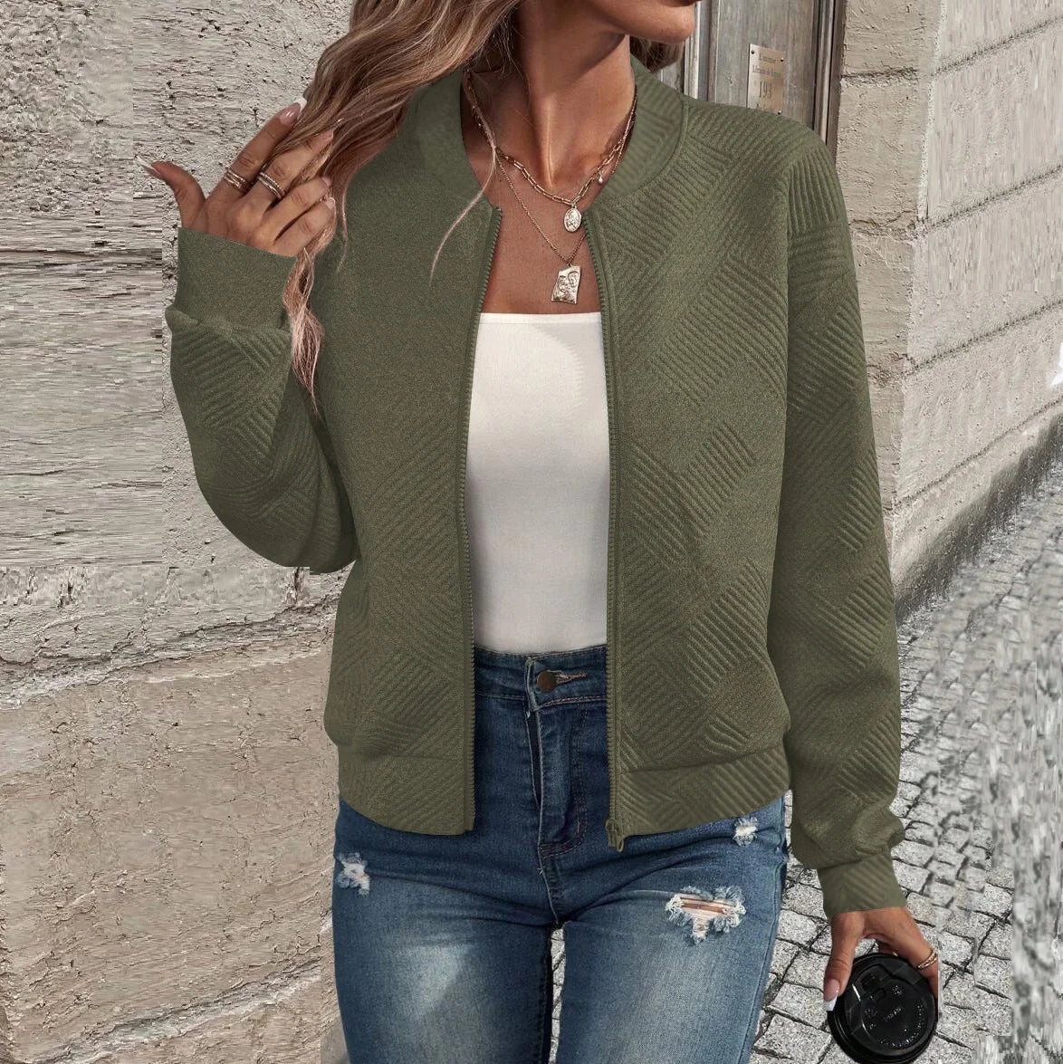 Casual Zipper Baseball Collar Women's Jacket