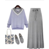 Women Knit Split Long A-Line Skirt