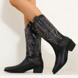 Women Mid Calf Boots Pointed Toe Fur Heels