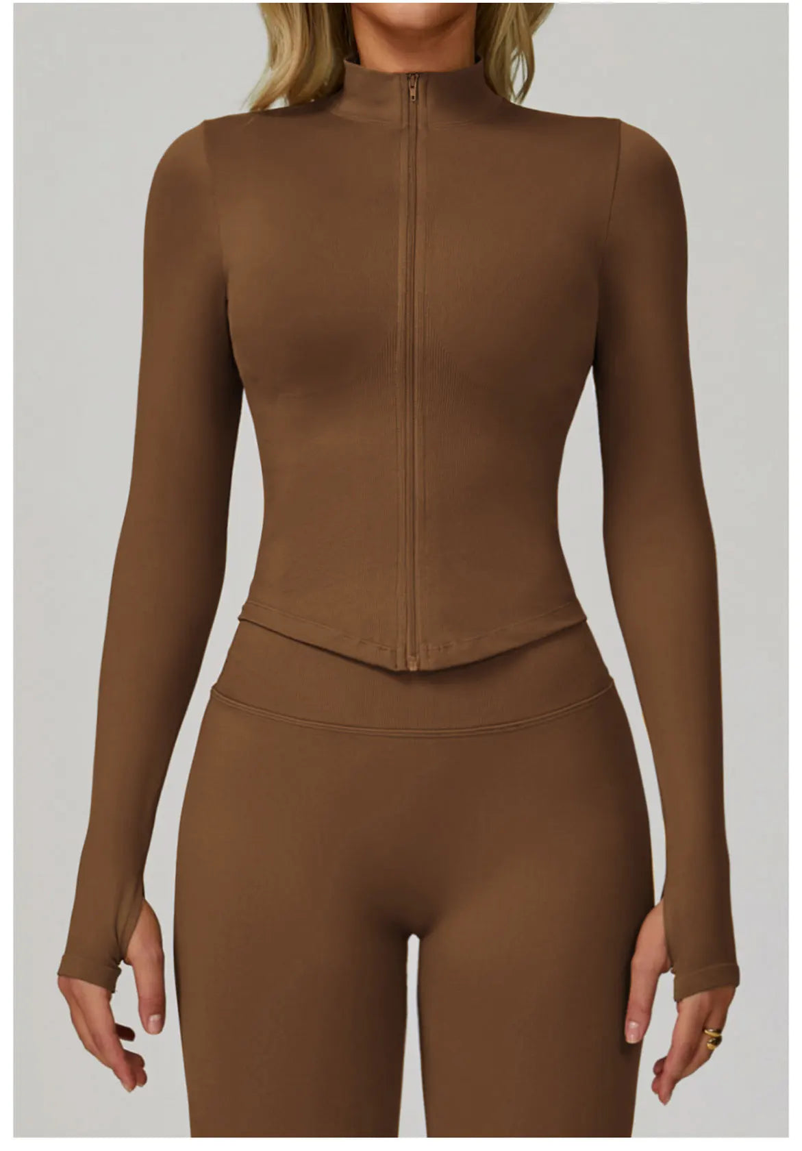 Ribbed Women's Yoga Jacket – Long Sleeve Standing Collar Fitness Top