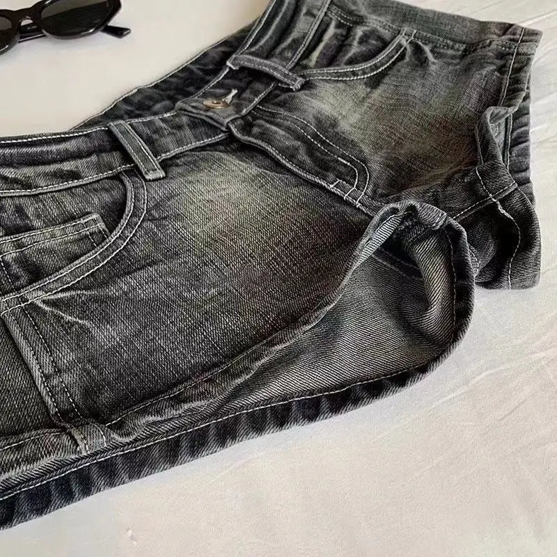 FadeFit™ – Low Waist Washed Shorts (Black Gray, Elastic Hot Fit)
