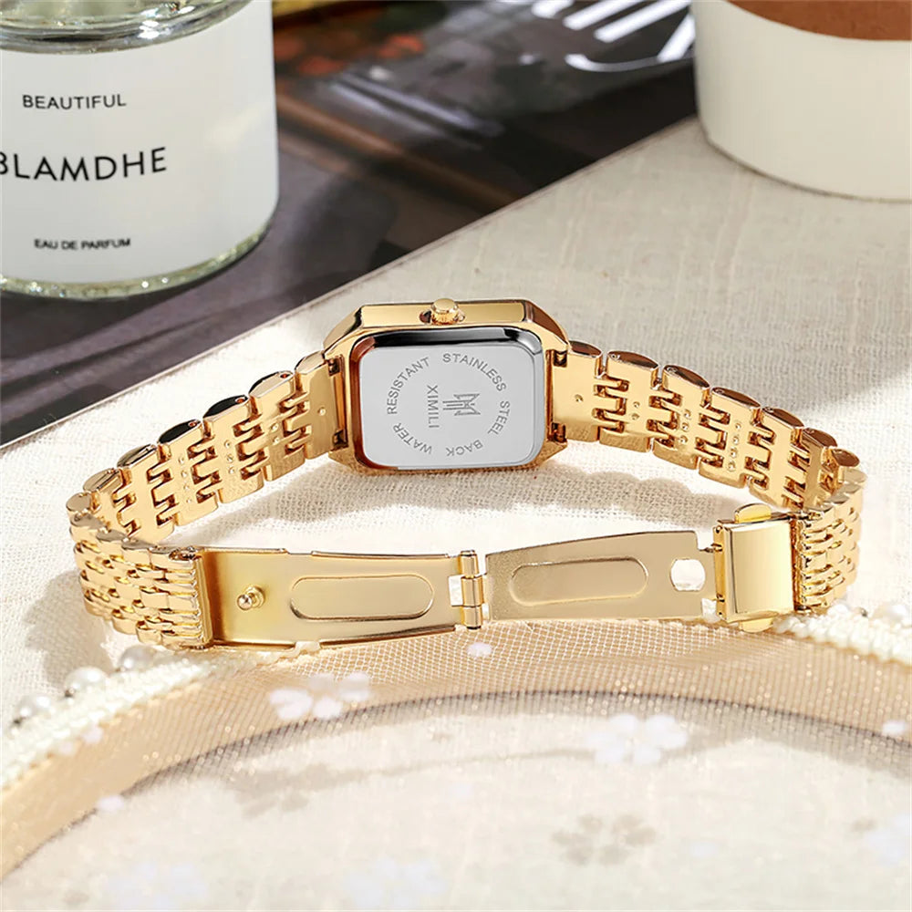 Gold Plated Square Ladies Quartz Watch