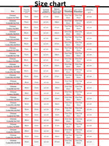 Size chart for women's clothing with measurements for bust, waist, and hips in cm.