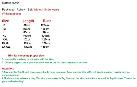 Size chart for Team Bride Gold Letter Robe, detailing lengths and bust measurements for different sizes.