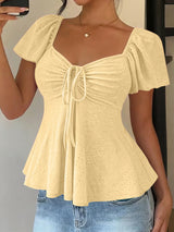 Luna Lace-Up V-Neck Blouse