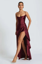 Women's Satin Lace-Up Maxi Dress