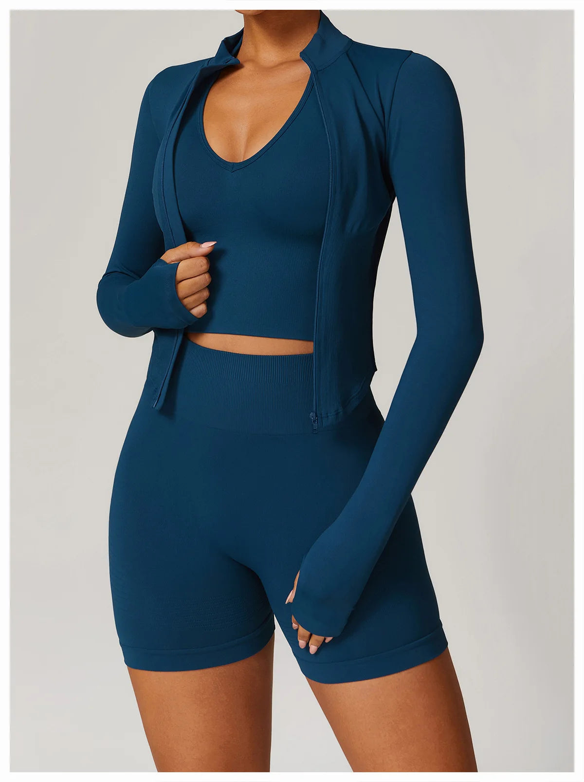 Ribbed Women's Yoga Jacket – Long Sleeve Standing Collar Fitness Top