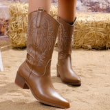 Women Mid Calf Boots Pointed Toe Fur Heels
