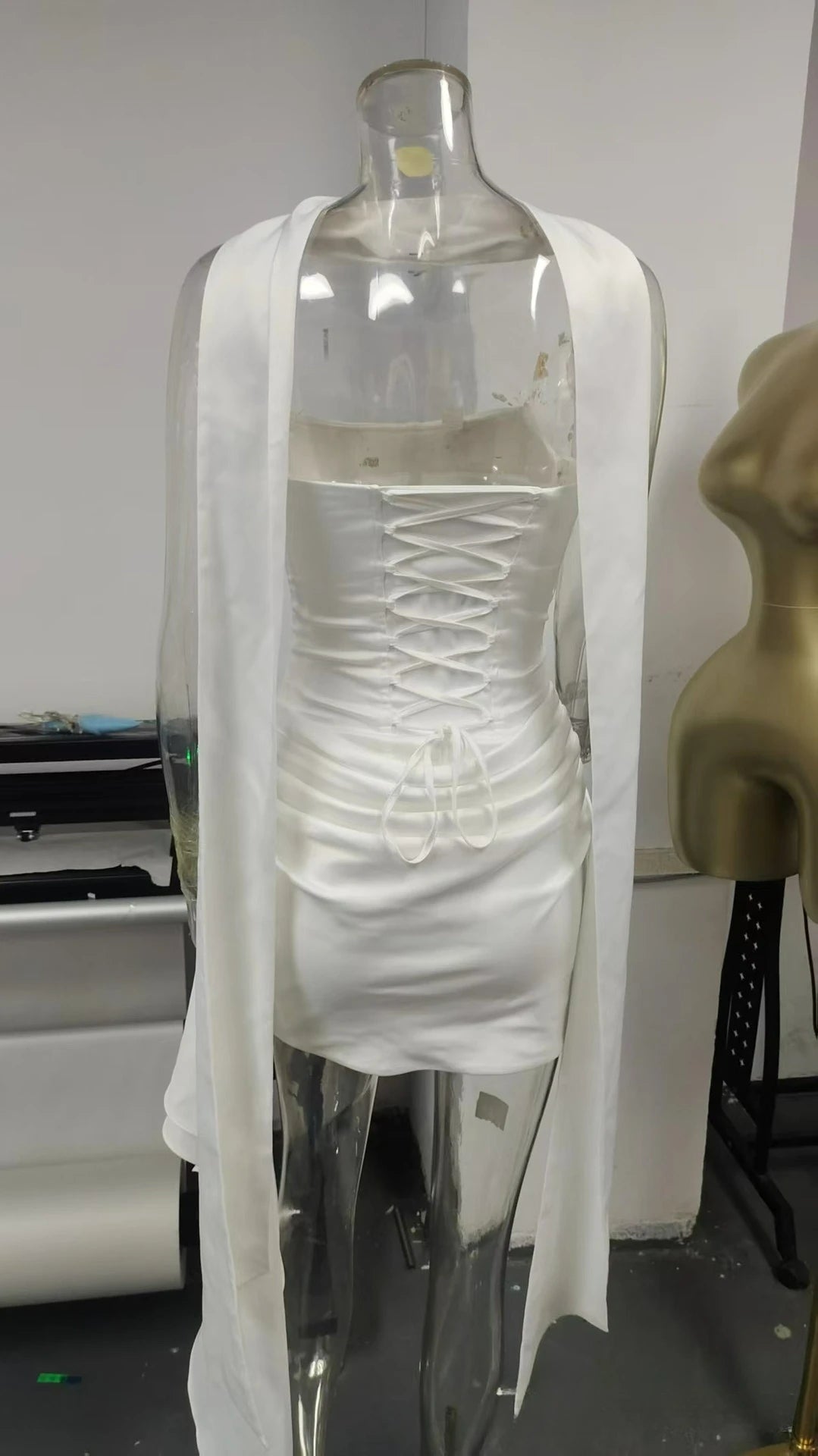 Ivory Luxe Corset Satin Mini Dress