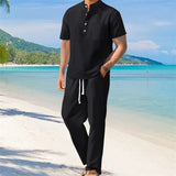 Men Henley Shirt Pants Set