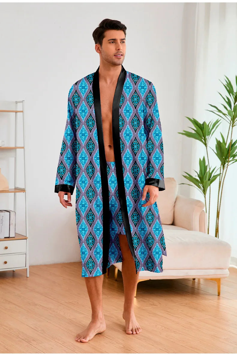 Men’s Leopard Satin Bathrobe Set