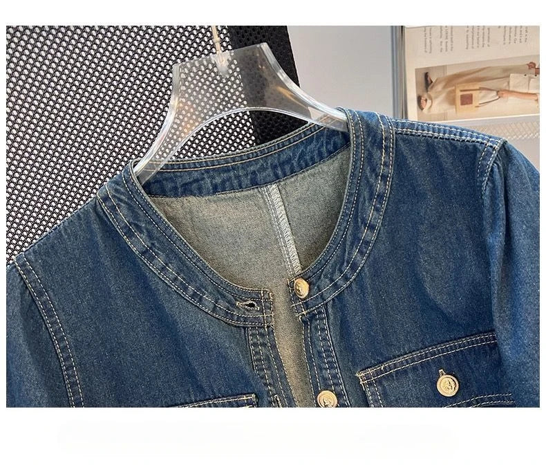 Women's Short Sleeve Denim Cropped Jacket