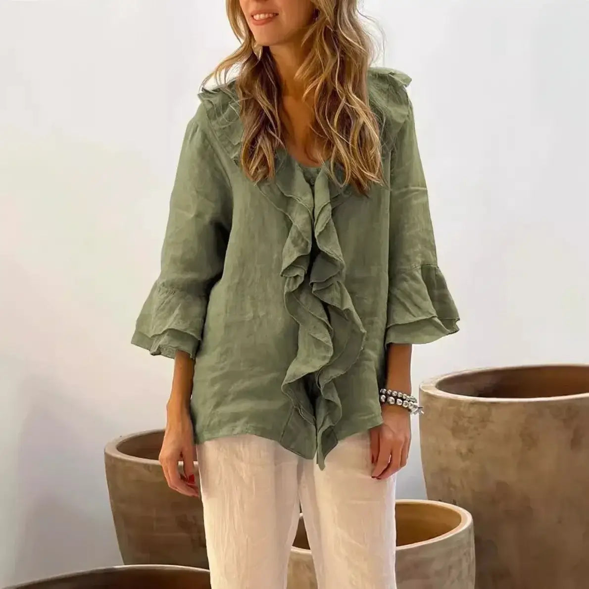Women Ruffle Button Knit Cardigan