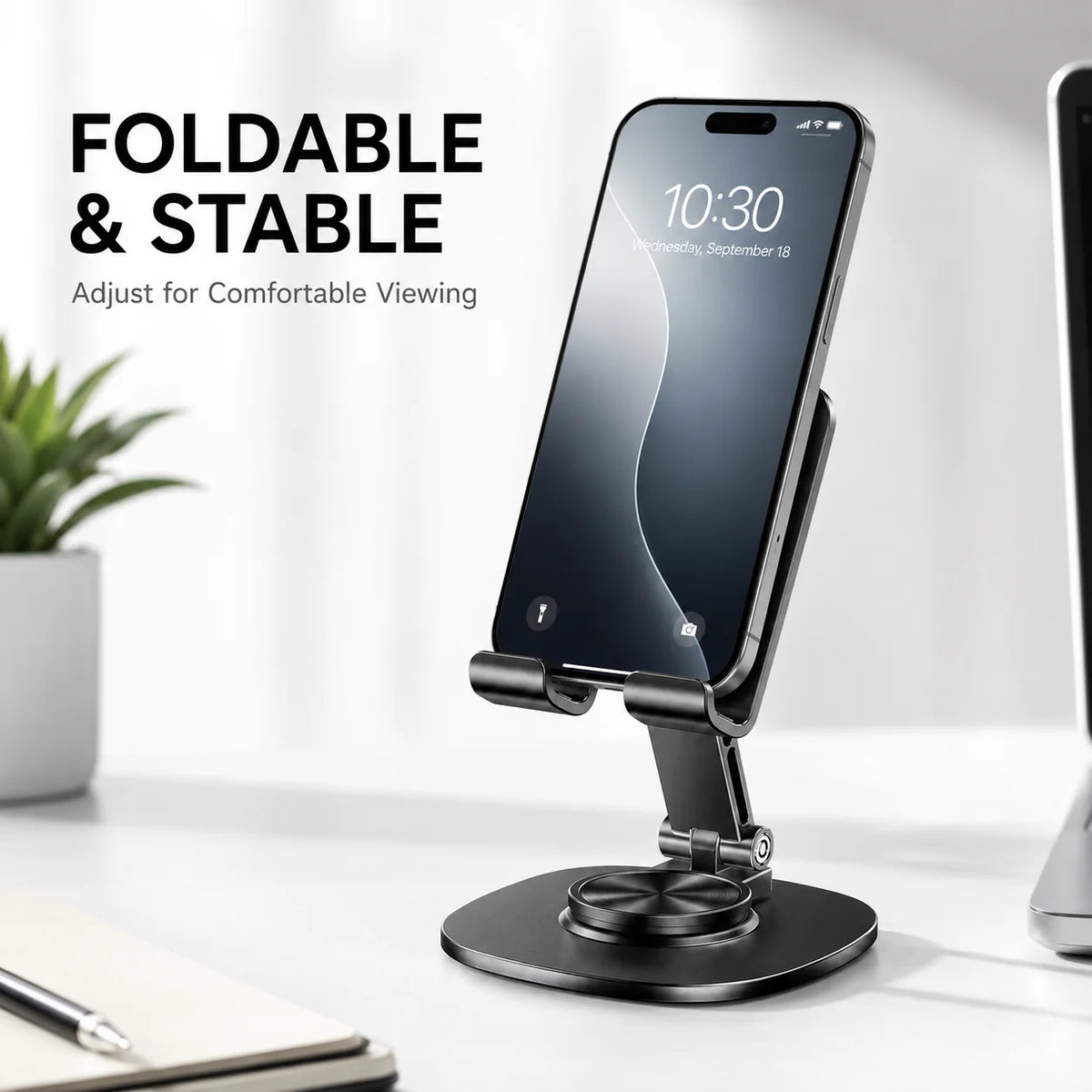 Adjustable Aluminum Desktop Phone Stand – Foldable & Hands-Free