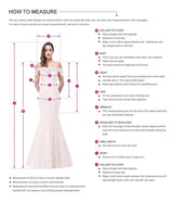 How to measure for a strapless wedding dress, showing key points like bust, waist, and arm length.