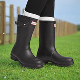 Women Mid Calf Boots Embroidered Leather