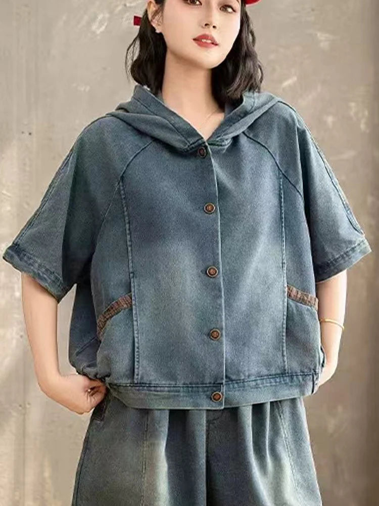 AmaxluluE Summer Womens Denim Hooded Jackets