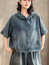 AmaxluluE Summer Womens Denim Hooded Jackets